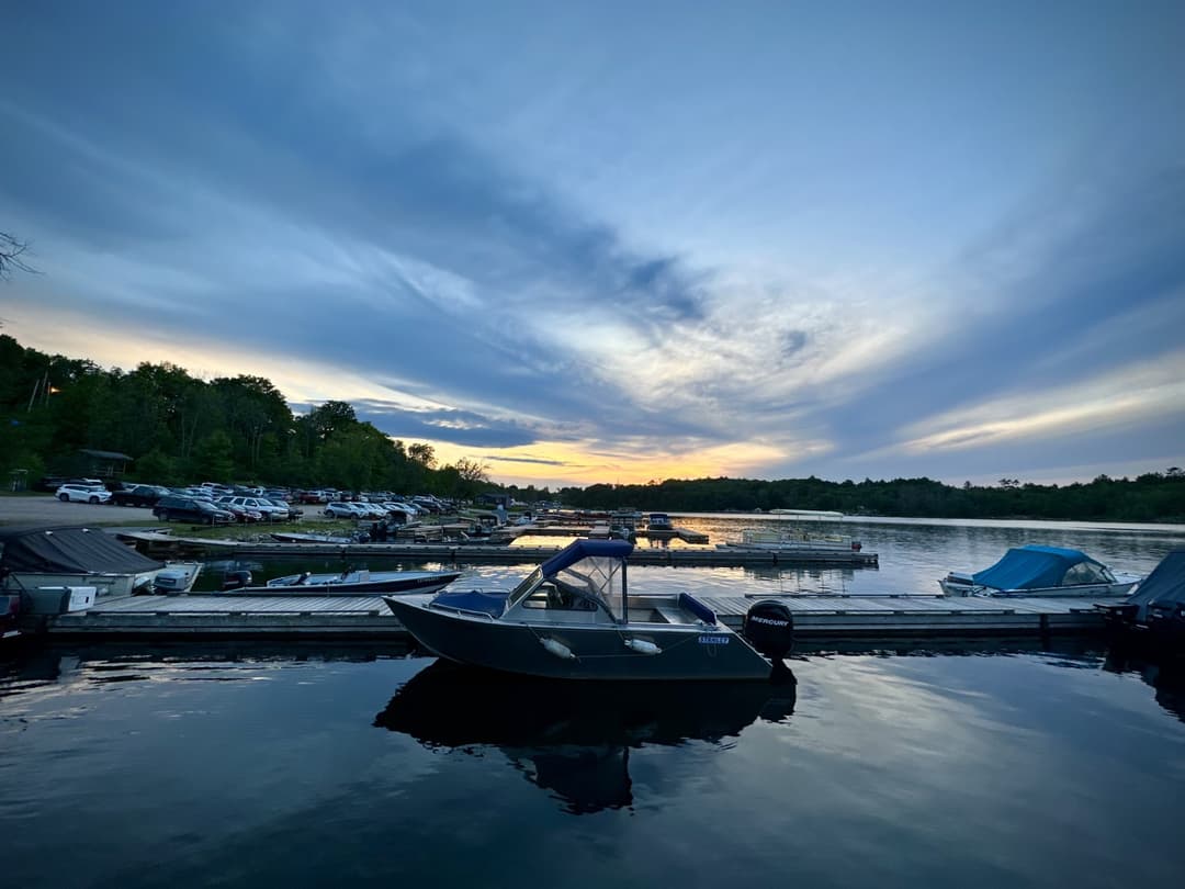 Boat on the lake at sunset